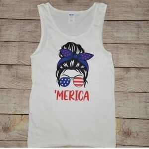 America merica patriotic messy bun girl graphic tank top